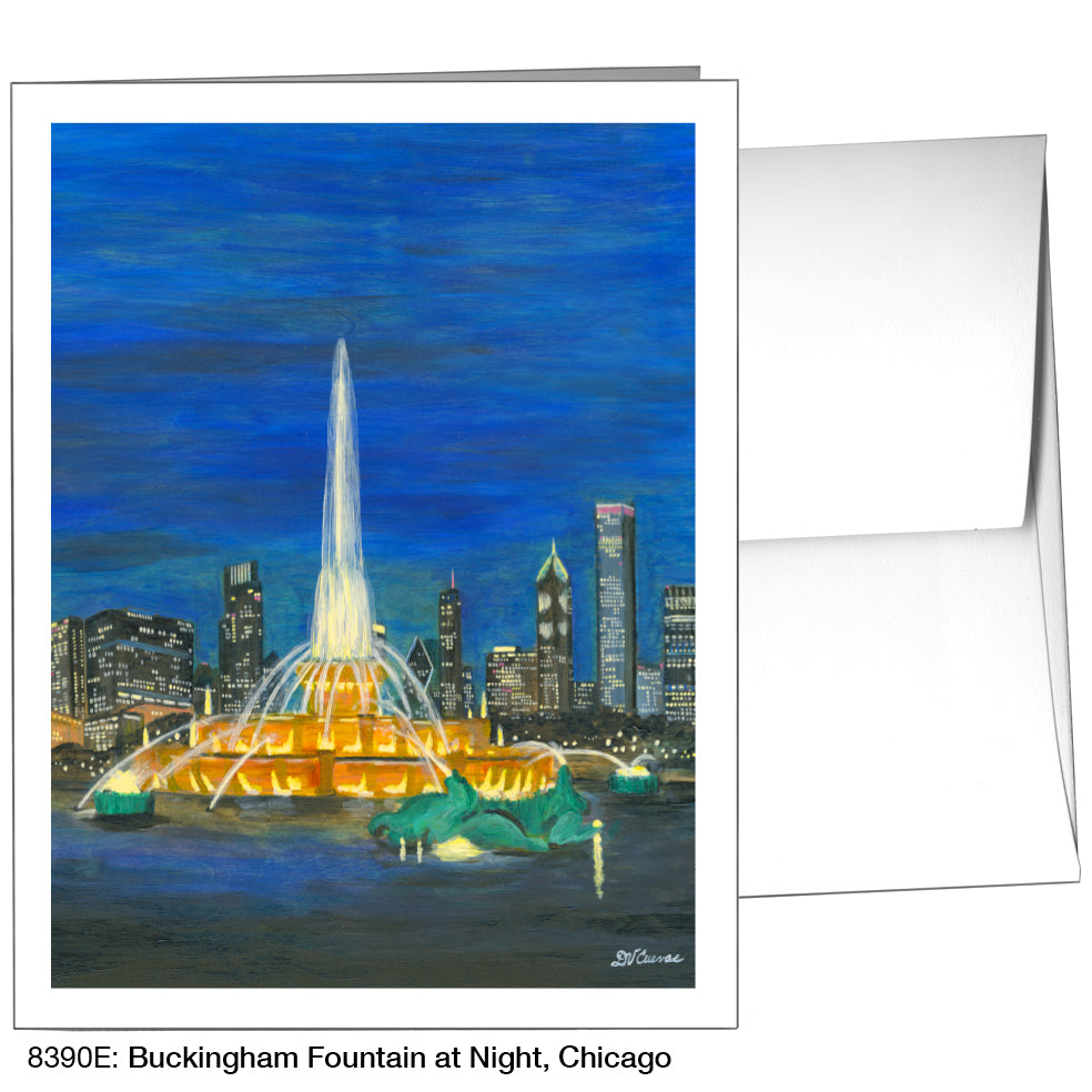 Buckingham Fountain At Night, Chicago, Greeting Card (8390E)