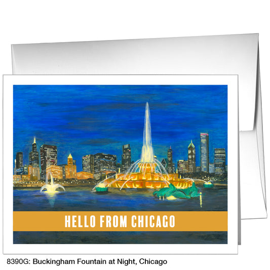 Buckingham Fountain At Night, Chicago, Greeting Card (8390G)