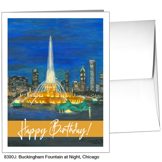Buckingham Fountain At Night, Chicago, Greeting Card (8390J)