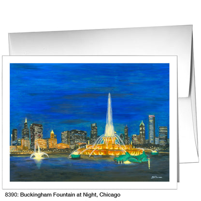 Buckingham Fountain At Night, Chicago, Greeting Card (8390)