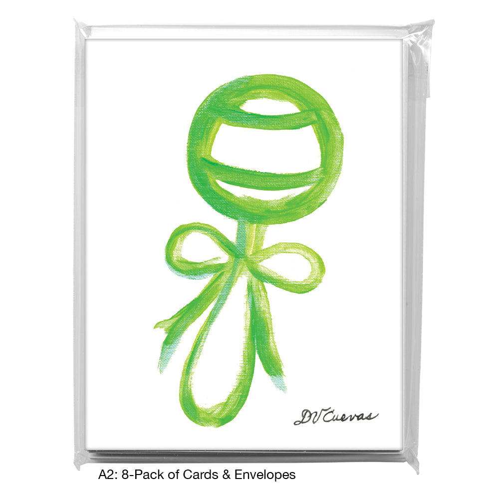 Rattle With Bow - Green, Greeting Card (8694F)