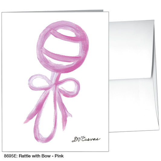 Rattle With Bow - Pink, Greeting Card (8695E)